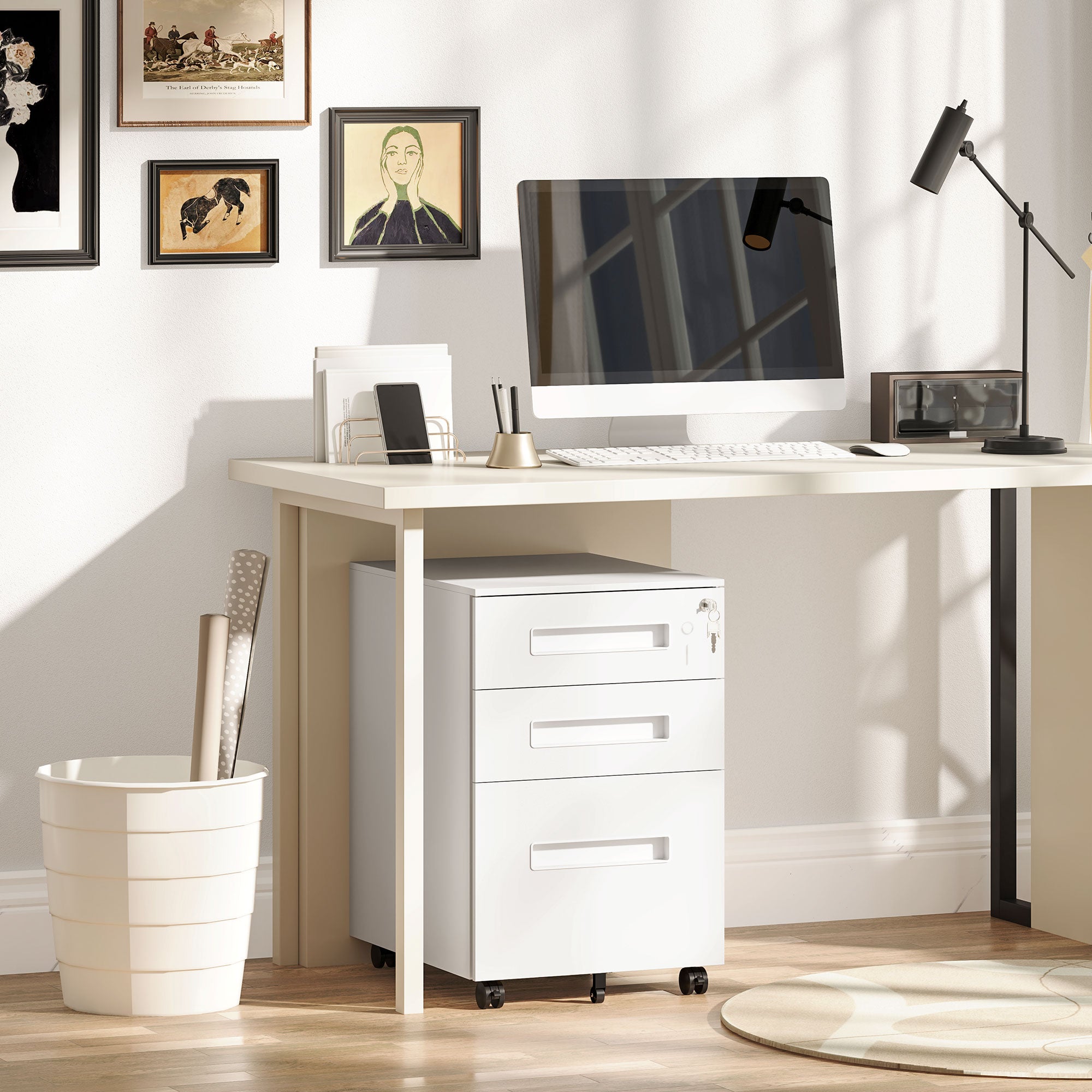 Vinsetto Three-Drawer Steel Filing Cabinet - White